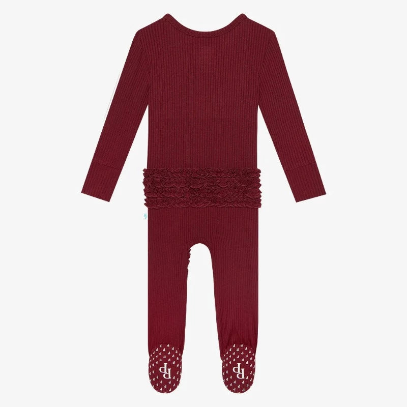 Footie Ruffled Zippered One Piece - Dark Red Ribbed – Mady and Max